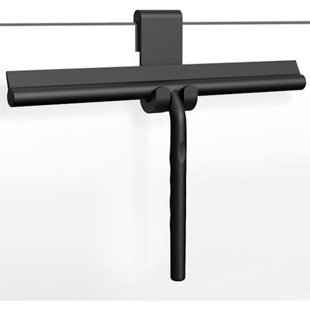 Brusehoved i rustfrit stål med silikone, 33 cm, med krog, kompatibel med badeværelsesspejl, glasfliser, sort