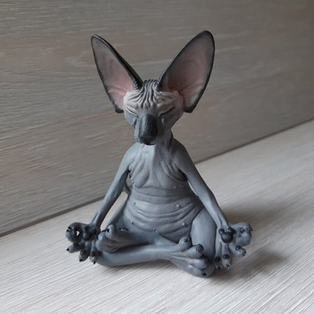Sphynx Katt Mediterende Statue Søt Hårløs Katt Yoga Sittende Samleobjekt Figur for Rom Pult Dekor Grå