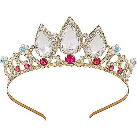 Tiarat tytöille, Rapunzel-prinsessatiara - Kultainen kruunu kristalli rubiini strassi helmihiuspanta pienelle kukkaistytölle lapsille naisille 