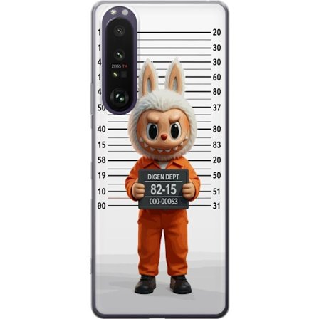 Yhteensopiva Puhelinkuori Sony Sony Xperia 1 III Söpö piirretty pupuhahmo vankilavaatteissa ja vankinumerolla taustana mittamerkinnät