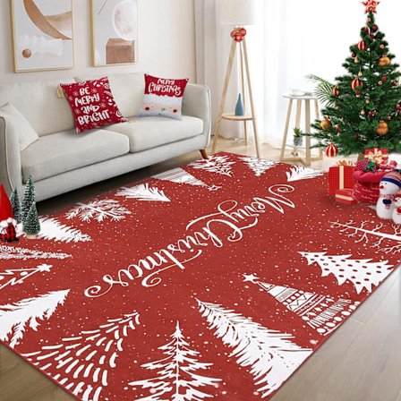 Julegulvtæppe - Moderne julegulvtæppe med snefnug - Rød, 80x120 cm