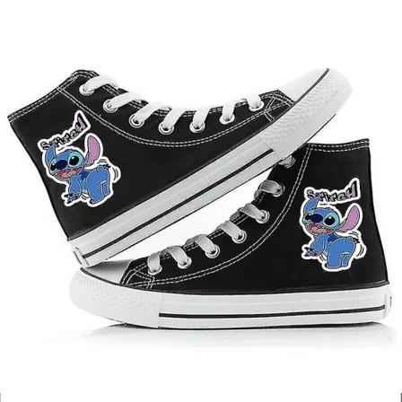 Disney Tegneserie Stitch Nye Par Højtop Canvas Sko Drenge Og Piger Black2 44