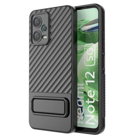 SKALO Xiaomi Redmi Note 12 5G Twill 2.0 TPU-kuori telineellä - Musta