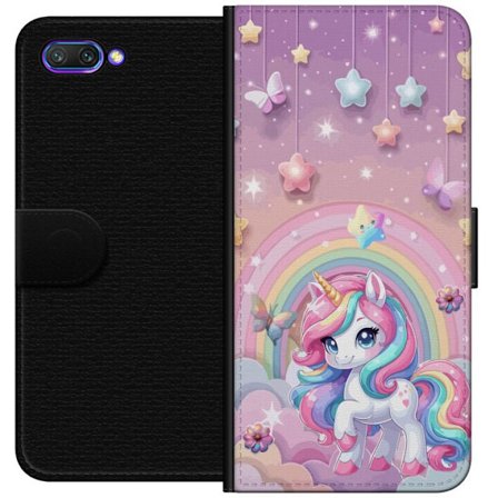 Kompatibelt Lommeboketui til Honor 10 Magisk enhjørning med regnbue manke, stjerner og sommerfugler mot en pastellhimmel med skyer