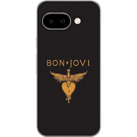 Kompatibelt Mobilskal till Google Pixel 9a Ikonisk musikillustration med bevingat hjärta och dolk i guldtoner på mörk bakgrund, kraftfull och symbo