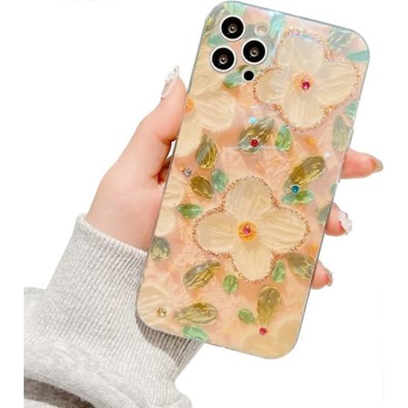 Yhteensopiva iPhone 13 Pro Max kukkakotelon kanssa naisille ja tyt ille, kiilt v kotelo, glittermaalaus, kukka, pehme suojakotelo iPhone 13 Pro Max 