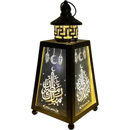 Dekorativ Ramadan-Lanterne med LED-lys, Gylden Retro Jern Vindlanterne Hængende Natlys Eid Lanterner til Hjemmet Muslimsk Islamisk Festival Dekoration
