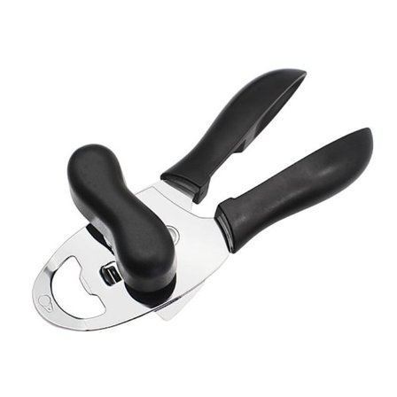 4-in-1 manuaalinen tölkinavaaja, pullonavaaja ruuvikorkilla, musta