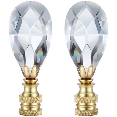 2 pakker klare dråbeformede krystallampe skærm dekoration med messing base, klar, 2-3/4 tommer