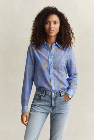 GANT Damen Bluse aus Baumwoll-Seiden-Mix (42) Blau