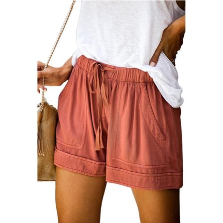 Kvinners Casual Snøring Elastisk Midje Sommer Strand Shorts med Lommer XL O