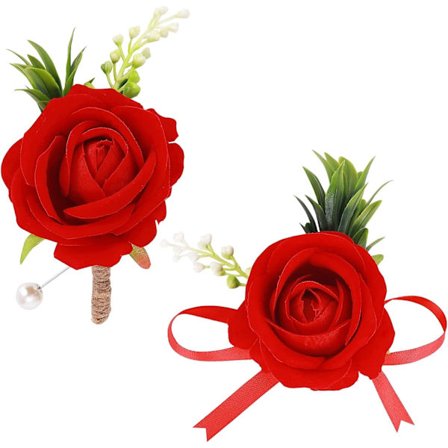 Rannekorut häihin, kukkaranneke ja viehesetti Tekokukat Hääruusu Morsiamen rannekorut Kukat Viehe tanssiaisiin (Punainen)