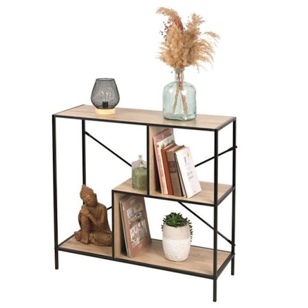 Konsol i sort metal og træ, 3 niveauer - 80 x 30 x H 79,5 cm - Industriel