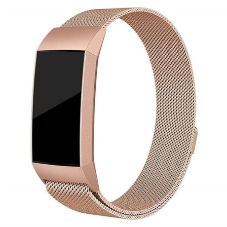 Fitbit Charge 3 lyxig milanesisk klockarmbandsersättning - Storlek: S / Roséguld