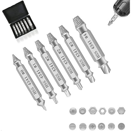 Skruetrekkersats, 6 deler skadet skruefjerner ekstraktor laget av Hss 4341 hardhet 62-63hrc for enkel fjerning av rustne eller skadede skruer