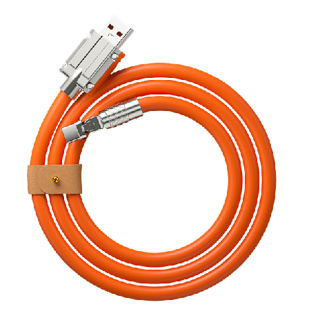 Hurtig Opladningskabel USB til C-stik 180 Graders Drejeligt Retvinklet Hoved til Hurtig Opladning af Mobiltelefon 1m Type-C flad Rund Orange