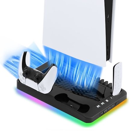PS5-opladningsstand med kølestation og RGB-lys