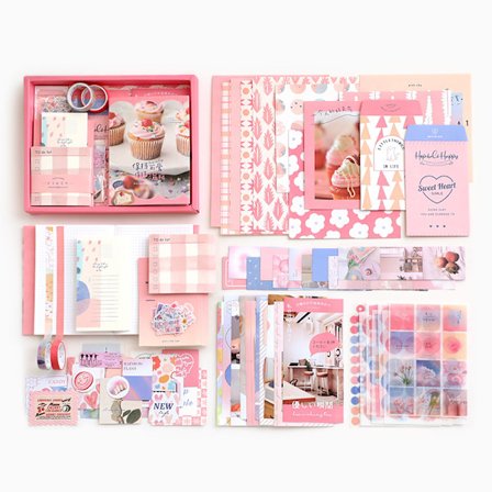 344 deler Scrapbooking tilbehørsett, rosa Kawaii Bullet Journal Scrapbook-sett med A6 Grid Noteb