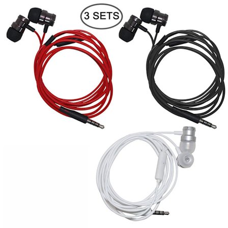 3-pakning øretelefoner med mikrofon, 3,5 mm kablede øretelefoner til iOS- og Android-smarttelefoner, bærbare datamaskiner, MP3, spill, Walkman (svart 