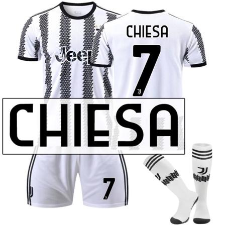 22-23 Ny version Juventus nr. 7 Hovey nr. 10 Pogba 22 Di Maria 10 Dybala fodboldtrøjesæt Chiesa No. 7 with socks #26
