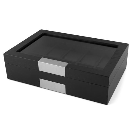 Polished Black Wood Silver-Tone Watch Case - 10 Watches for Men - Watch boxes