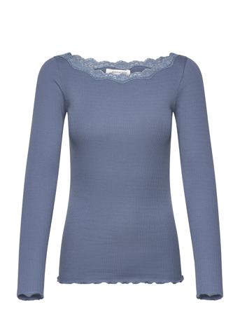 Organic T-Shirt W/Lace Blue Rosemunde