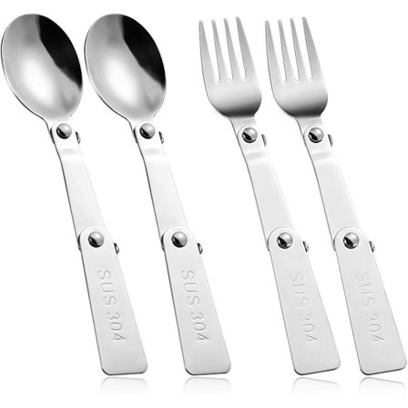 Foldbart Gaffel & Ske Sæt - Rustfrit Stål, Bærbart til Camping & Rejser (4-Delt Sæt)