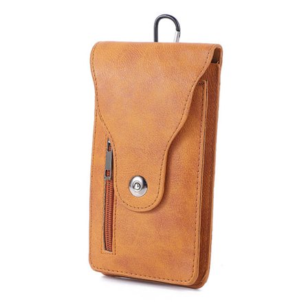 Herre Mobiltelefon Bæltetaske Dobbelt Lag PU Læder Mobiltelefon Bæltetaske Letvægts Multifunktionel Vertikal Talje Taske til Arbejder Gratis Størrelse