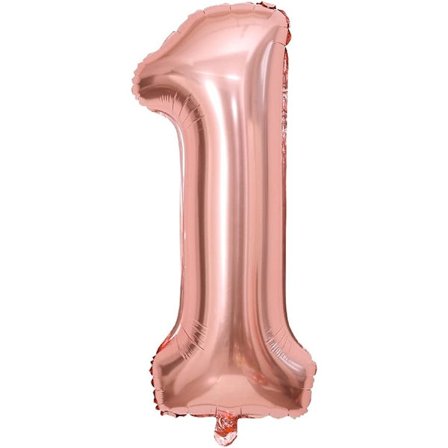 Födelsedag Nummer 1 Ballong Roséguld 98 CM - 1 Års Födelsedagsdekoration - 1 Års Födelsedagsballong - Födelsedag Helium Ballong