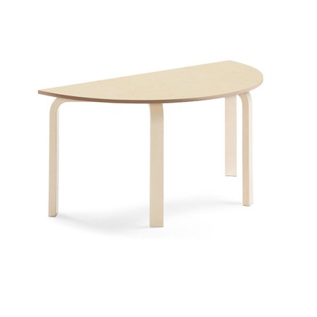 Table ELTON semi-circular, 1200x600x590 mm, beige linoleum, birch
