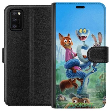 Kompatibelt Lommeboketui til Samsung Galaxy A41 Zootopia inspirert animert plakat med rev kanin og slange fargerikt eventyr humor og familievennlig an