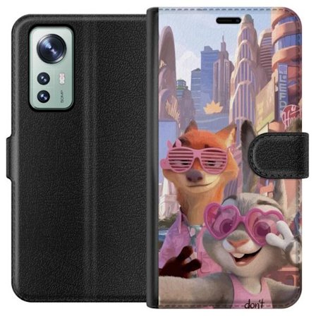 Kompatibel Tegnebogsetui til Xiaomi Xiaomi 12 Animalske figurer i solrig bymiljø med rosa solbriller og en positiv besked i en farverig feel-good sti