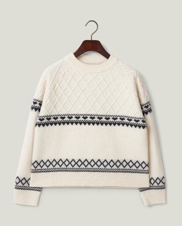 Lexington Fair Isle Strickpullover aus Merinowolle Offwhite/Schwarz
