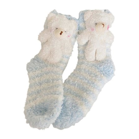 Dame Koral Fløjl Stribede Tøfler Sokker Sød Bjørn til Dukke Termisk Hosi