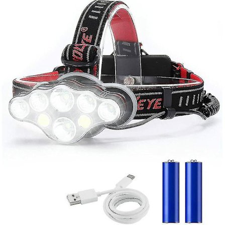 Genopladelig pandelampe, Super Lumen 18000, 8 LED-lystilstande, Kraftig pandelampe håndfri lampe til camping, fiskeri, cykling og vandreture, Ipx4 