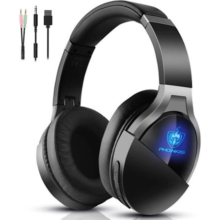PS4-headset med kabel, trådbundet spelheadset med hopfällbar brusreducerande mikrofon, trådlöst Bluetooth headset med LED - blå