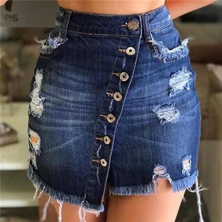Sommar Plus Size Shorts Dam Denim Minikjol Damkjol L, MÖRKBLÅ