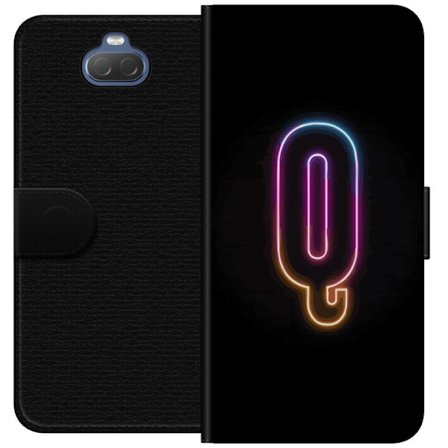 Kompatibel Tegnebogsetui til Sony Sony Xperia 10 Minimalistisk neonbogstav Q i lyse farver mod mørk baggrund