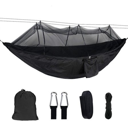 Dubbel Hängmatta Med Myggnät och Förvaringsväska, Höghållfast Fallskärmstyg för Camping, Jakt, Backpacking