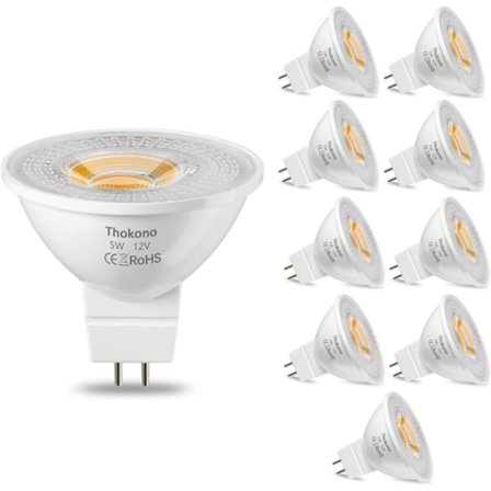 10-pak MR16 GU5.3 LED-pærer Varm hvid 2700K, 5W erstatter 50W halogenpærer, 550lm, AC/DC 12V flimmerfri, 24° spredningsvinkel, LED-reflektorlampe