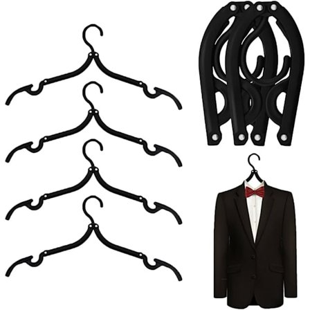 6 stk. Kvalitets sorte sammenleggbare kleshengere i plast for reiser, 40 cm