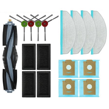 17 stk. reservedele til Cube / CC robotstøvsuger, hovedsidebørste, Hepa-filter, moppeklud, støvpose