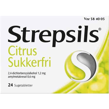 Strepsils Citrus Sukkerfri, sugetabletter 24 tabl., Medicin & Pleje, Forkølelse & Næse, Ondt i Halsen