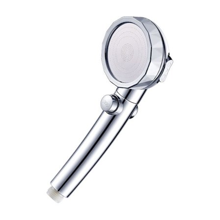 Duschhuvud med tre hastigheter, en knapp för vattenavstängning, powerdusch, handdusch, avtagbart och tvättbart duschhuvud i badrummet