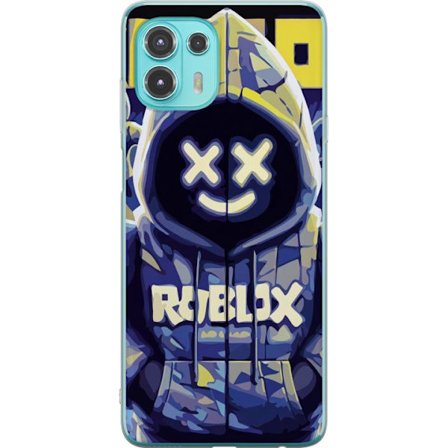 Kompatibelt Mobildeksel til Motorola Motorola Edge 20 Lite Blågul Roblox hettegenserfigur med minimalistisk neonstil og masket ansikt, moderne spilli