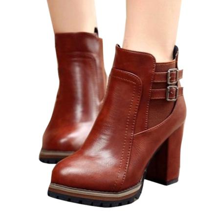 Kvinnor Back Zip Block Häl Bootie Spetsig Tå Comfort Ankelboots