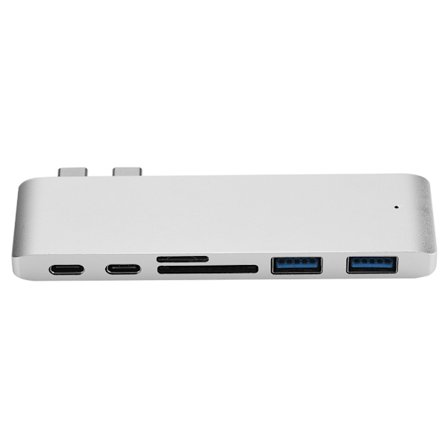 Dual Type-C Hub USB3.0 Port Combo Kortläsare Slot Laddningskonverter för MacBook Pro Silver