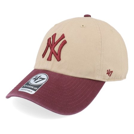 47 Brand - MLB Beige unconstructed Casquette - New York Yankees Two Tone Clean Up Khaki/Maroon Dad Cap @ Hatstore