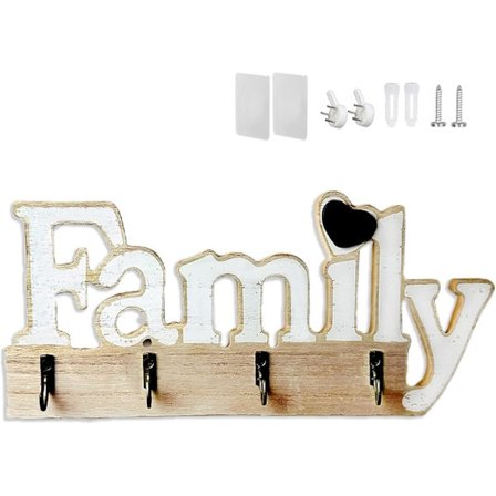 Nøkkelholder i tre for hjemmeinnredning, selvklebende eller boring med 3-veis installasjon, nøkkelkroker veggmontert, nøkkelholder for hjemmet