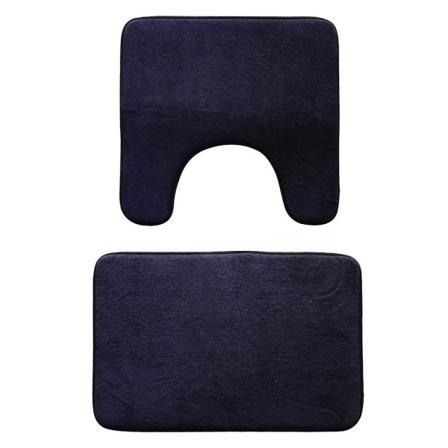 2-delt sæt af koral fleece marineblå skridsikker absorberende gulvmåtte langsom rebound tæppe toiletmåtte